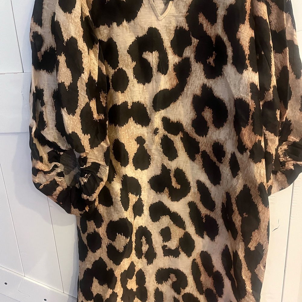 GANNI Beige and Black Animal Print V-Neck Dress - Picture 3 of 7